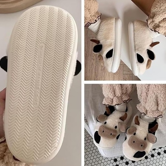 Fuzzy Women’s Indoor/Outdoor Plush Cow Wrap Heel Slippers/House Shoes | NEW!🐮 - Picture 8 of 8